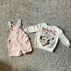 Size 2T osh kosh light pink overall and Minnie sweatshirt combo